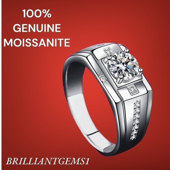 Other - 💎249💎 HANDSOME MENS STERLING SILVER 1CT MOISSANITE DIAMOND WEDDING RING